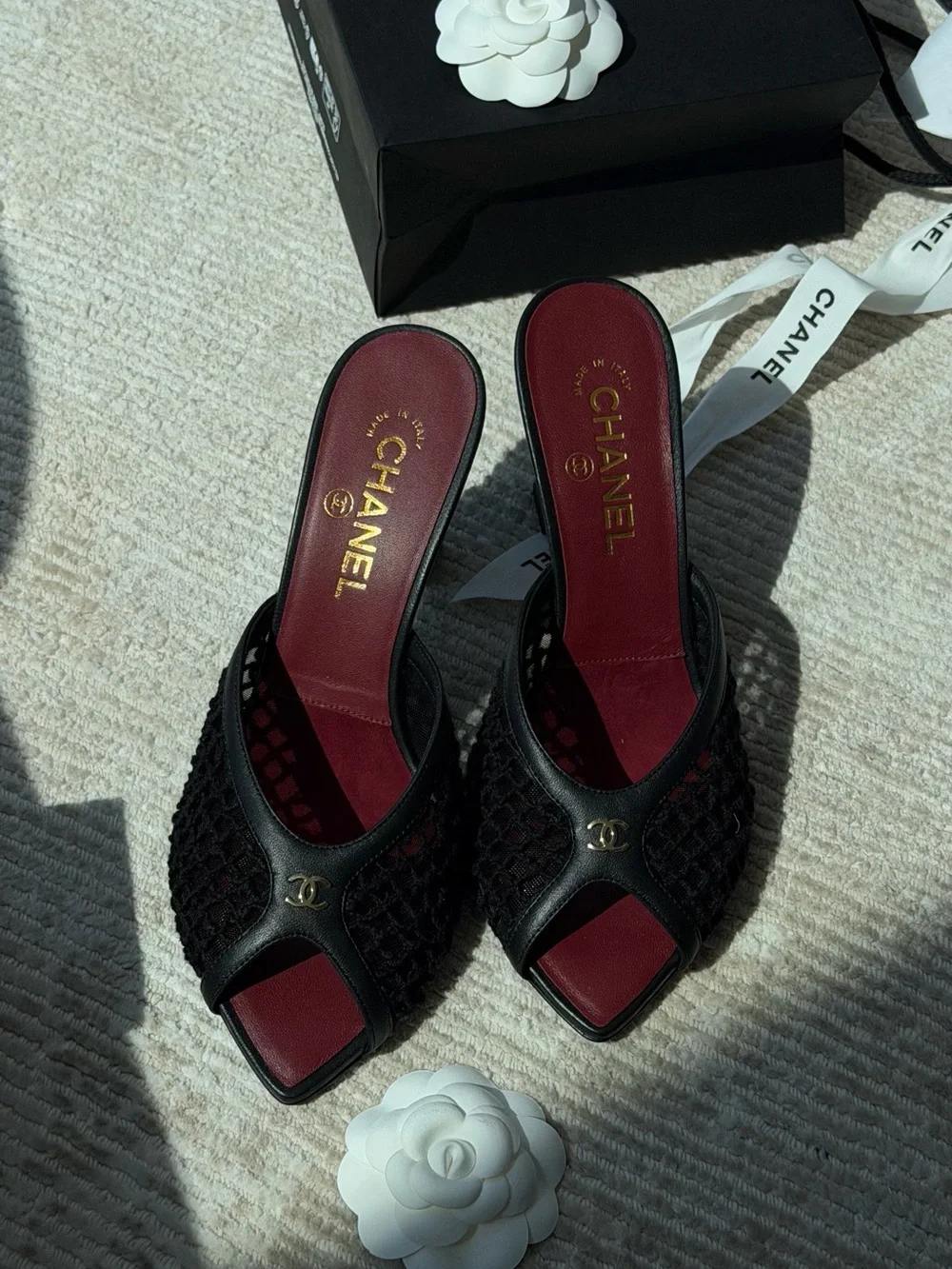 Chanel Black Open-Toe Slide Sandals with Burgundy Insole - Picture 5 of 5